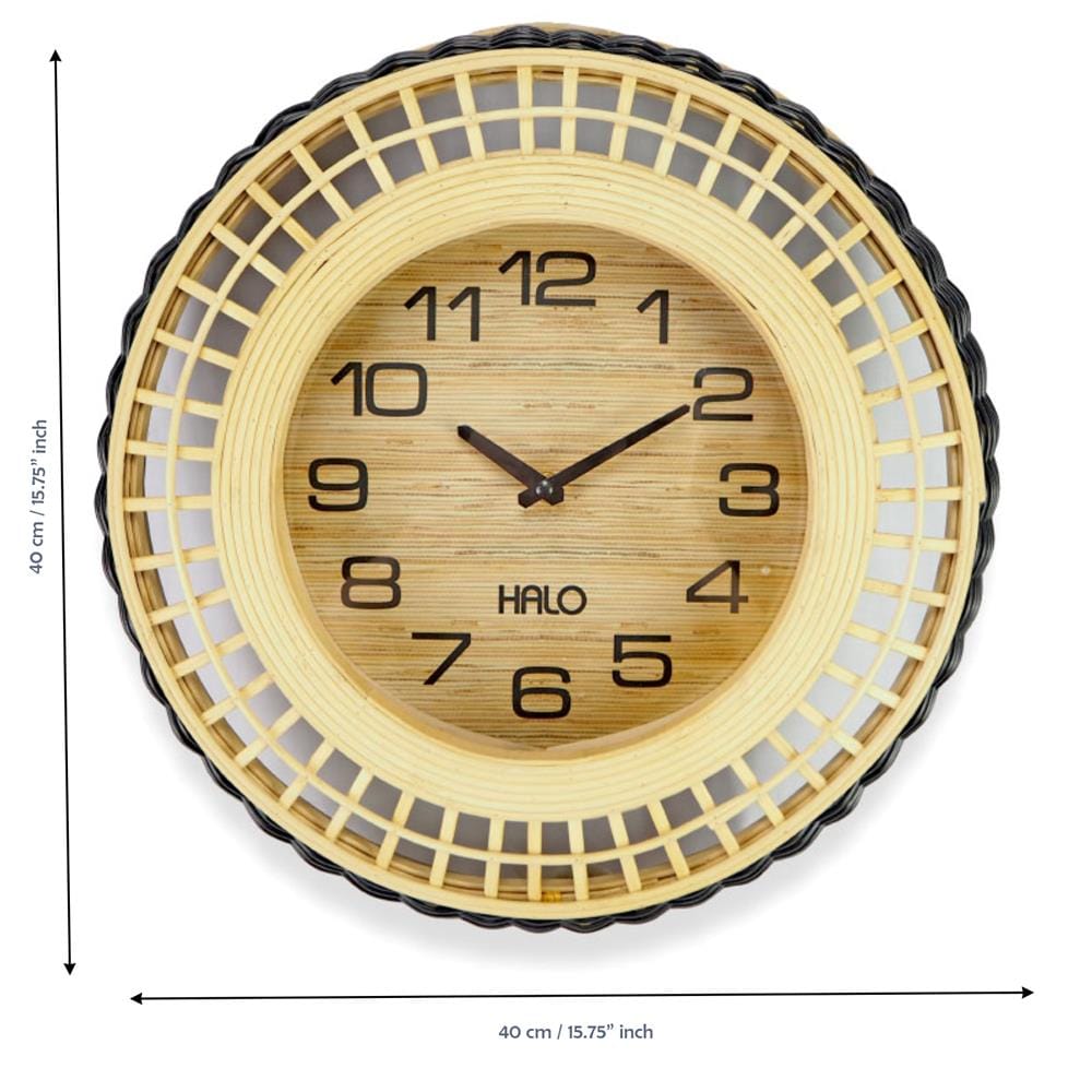 WALL CLOCK HALO H1602 16" RATTAN BLACK