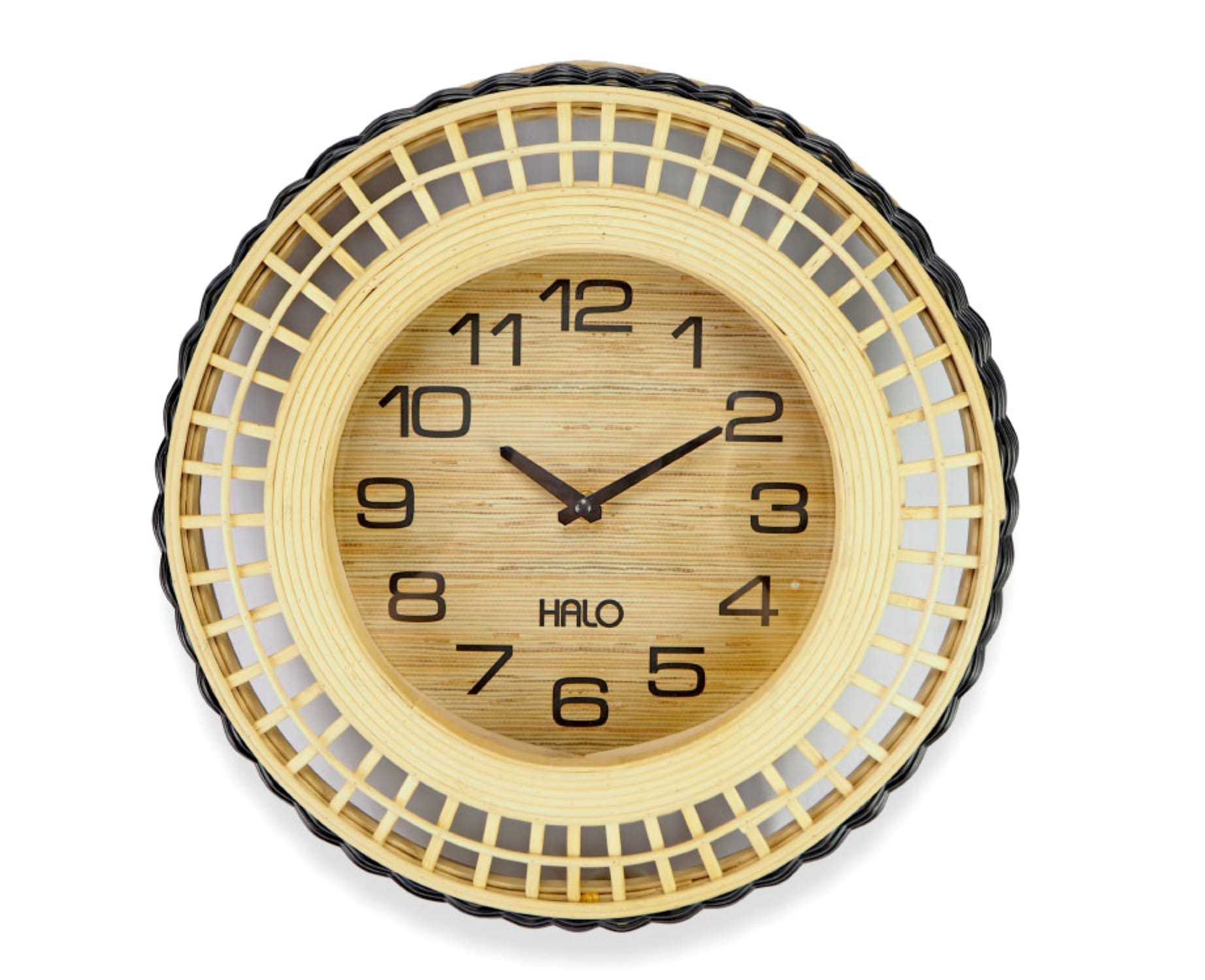 WALL CLOCK HALO H1602 16" RATTAN BLACK