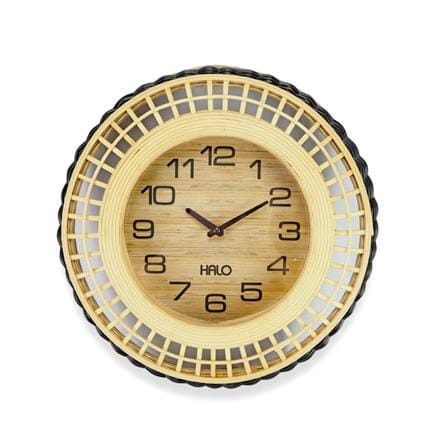 WALL CLOCK HALO H1602 16" RATTAN BLACK