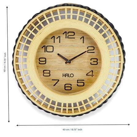 WALL CLOCK HALO H1602 16" RATTAN BLACK