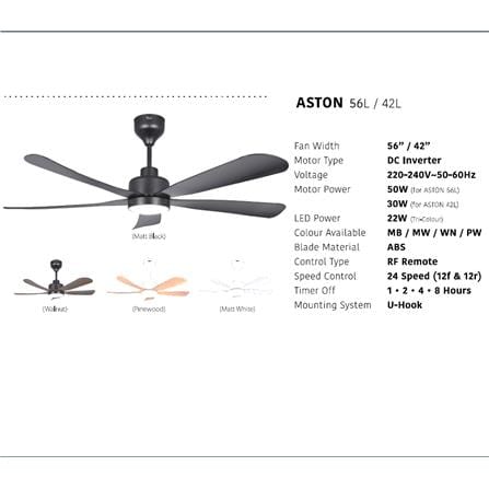 FIERO CEILING FAN ASTON LED 56 INCH 5 BLADE WALNUT