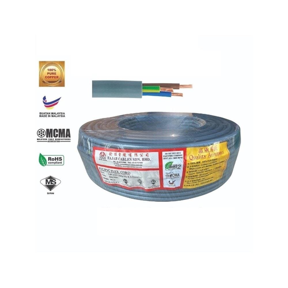 FAJAR 2.5MM x 3 CORE (50/0.25MM) FLEXIBLE CABLE 90 METER GREY