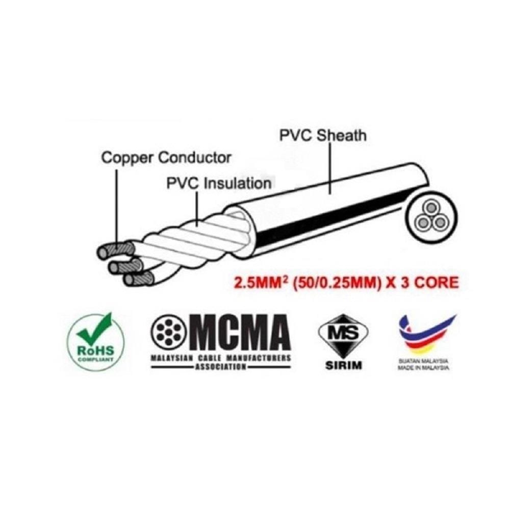 FAJAR 2.5MM x 3 CORE (50/0.25MM) FLEXIBLE CABLE 90 METER GREY