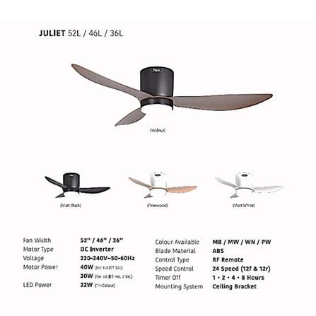 FIERO CEILING FAN JULIET LED 46 INCH 3 BLADE PINE WOOD