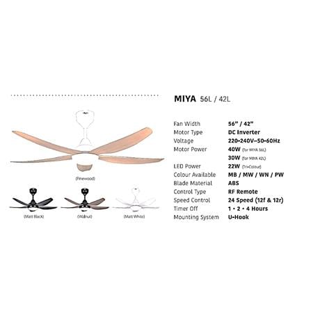 FIERO CEILING FAN MIYA LED 42 INCH 5 BLADE MATTE BLACK