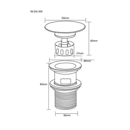 RASLAND BASIN PLUG WASTE RA BG-304 STAINLESS STEEL MATTE