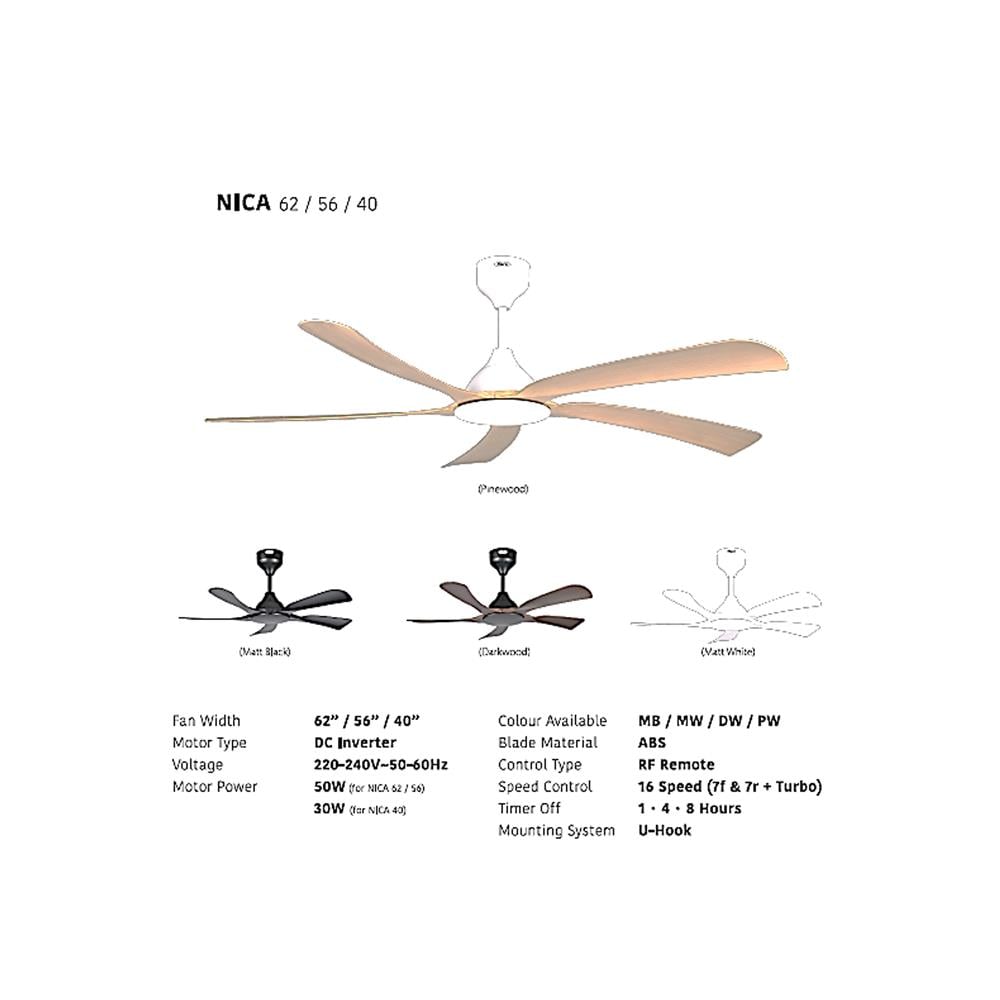 FIERO CEILING FAN NICA 56 INCH 5 BLADE WALNUT