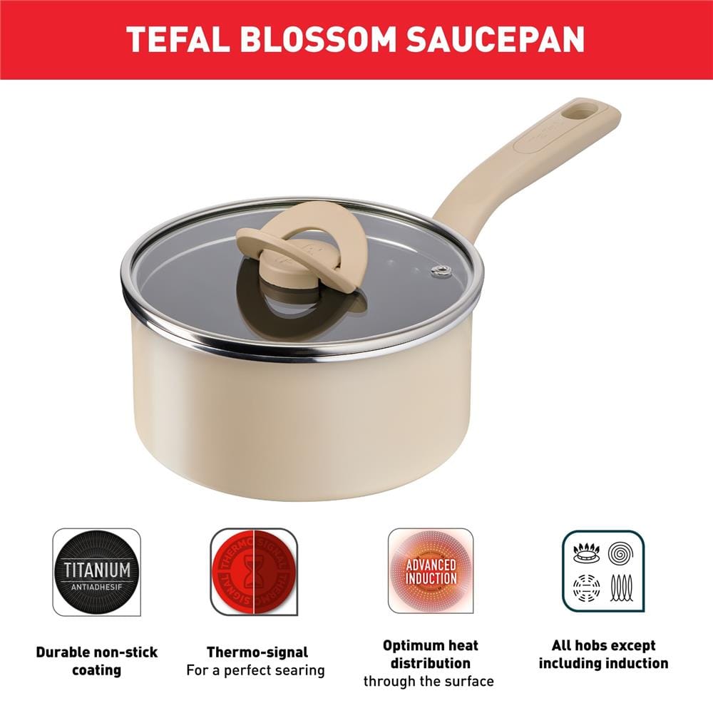TEFAL BLOSSOM SAUCEPAN 18CM WITH GLASS LID G16723 -G1671924