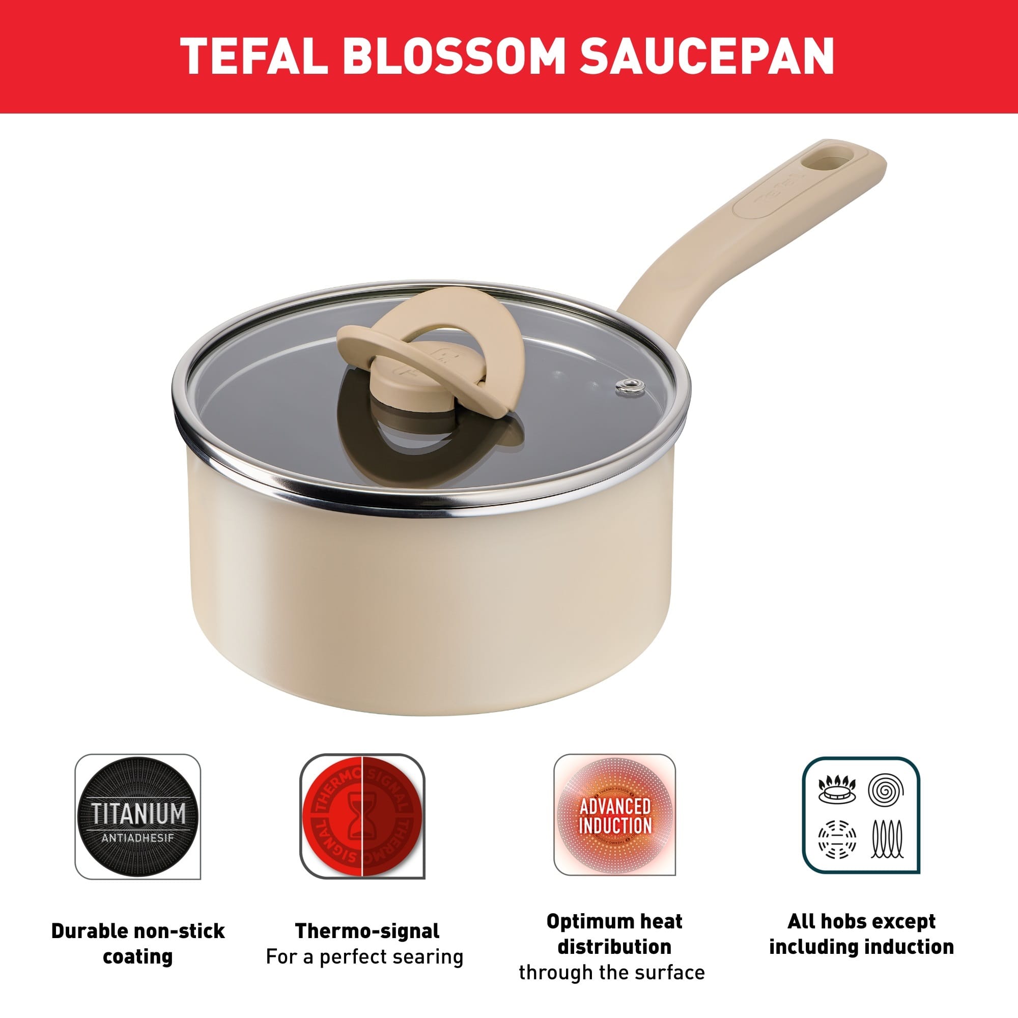 TEFAL BLOSSOM SAUCEPAN 18CM WITH GLASS LID G16723 -G1671924