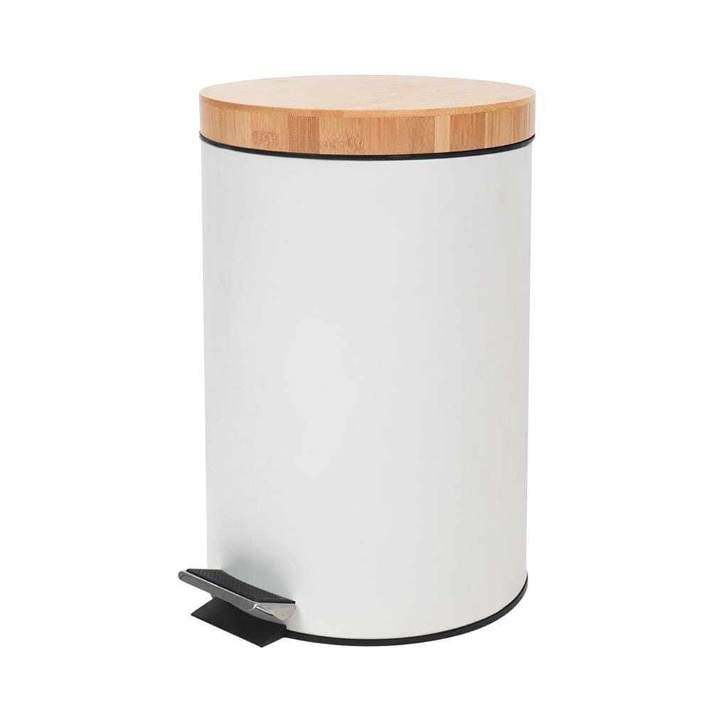 ROUND PEDAL DUSTBIN WITH WOODEN LID ACCO SYLVAN 12L WHITE [EXCLUSIVE FROM HOMEPRO THAILAND]