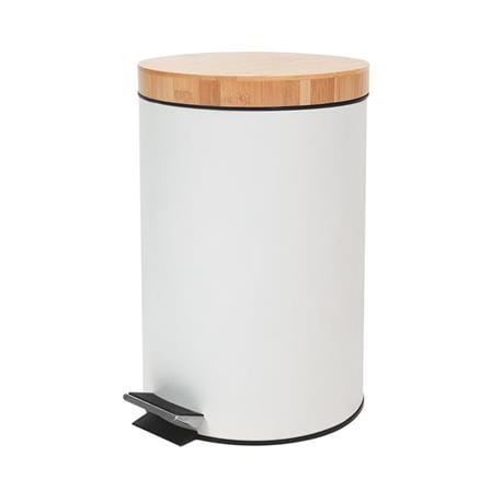 ROUND PEDAL DUSTBIN WITH WOODEN LID ACCO SYLVAN 12L WHITE [EXCLUSIVE FROM HOMEPRO THAILAND]