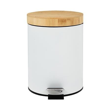 ROUND PEDAL DUSTBIN WITH WOODEN LID ACCO SYLVAN 5L WHITE [EXCLUSIVE FROM HOMEPRO THAILAND]