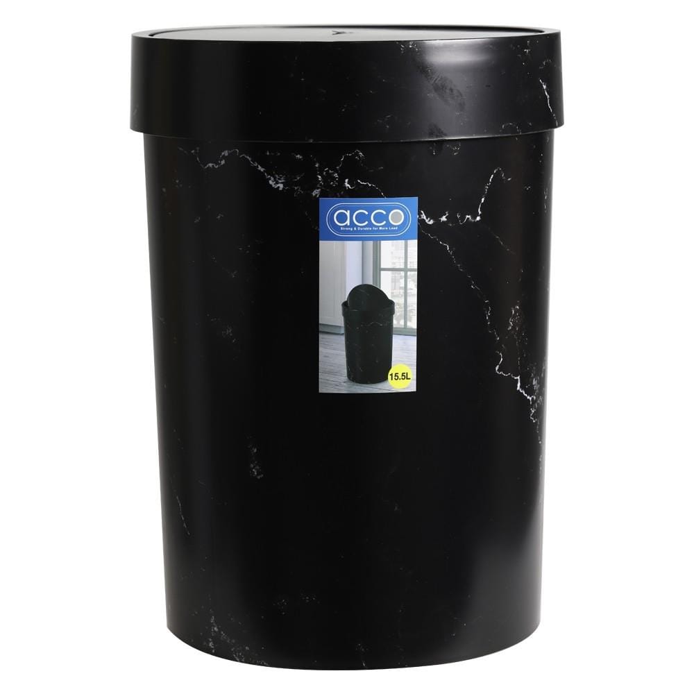 ROUND DUSTBIN WITH SWING LID ACCO MIDNIGHT 15.5L BLACK MARBLE [EXCLUSIVE FROM HOMEPRO THAILAND]