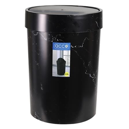 ROUND DUSTBIN WITH SWING LID ACCO MIDNIGHT 15.5L BLACK MARBLE [EXCLUSIVE FROM HOMEPRO THAILAND]