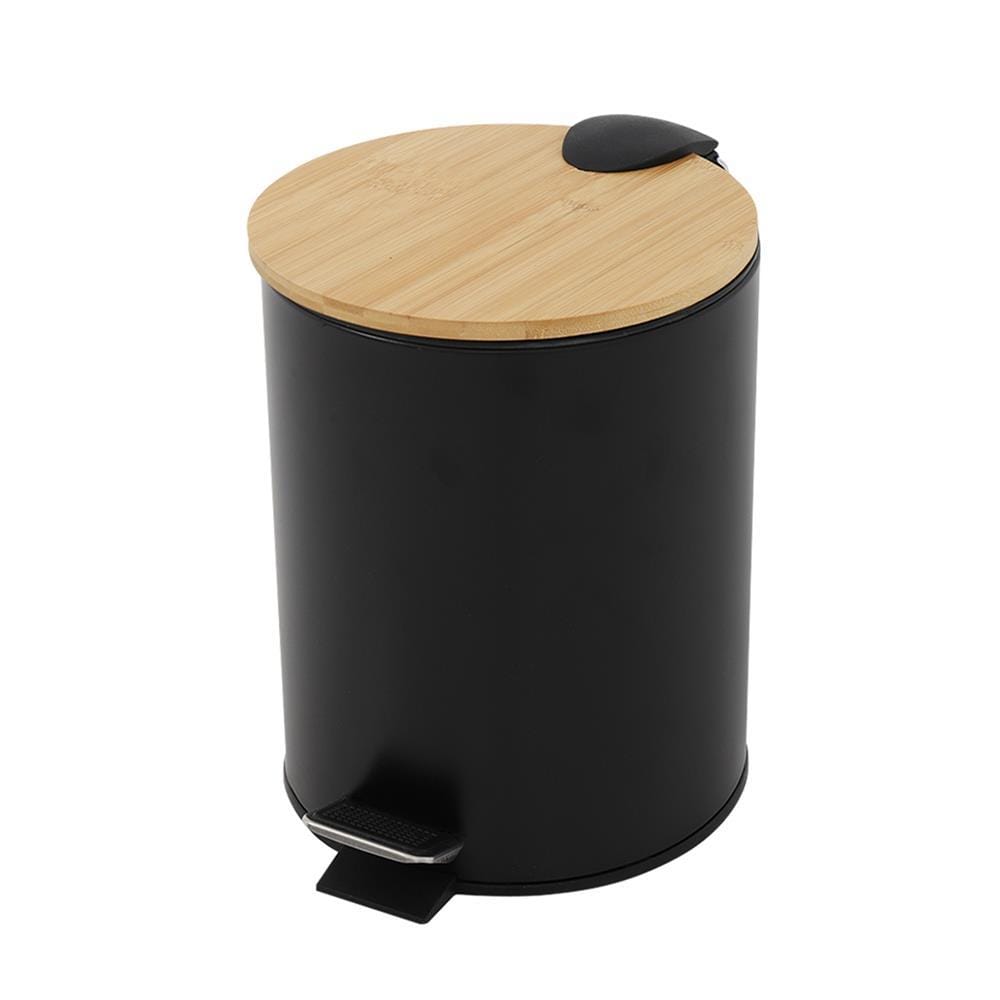 ROUND DUSTBIN PEDAL WITH WOODEN LID ACCO SYLVAN 5L BLACK [EXCLUSIVE FROM HOMEPRO THAILAND]