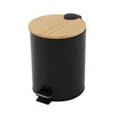 ROUND DUSTBIN PEDAL WITH WOODEN LID ACCO SYLVAN 5L BLACK [EXCLUSIVE FROM HOMEPRO THAILAND]