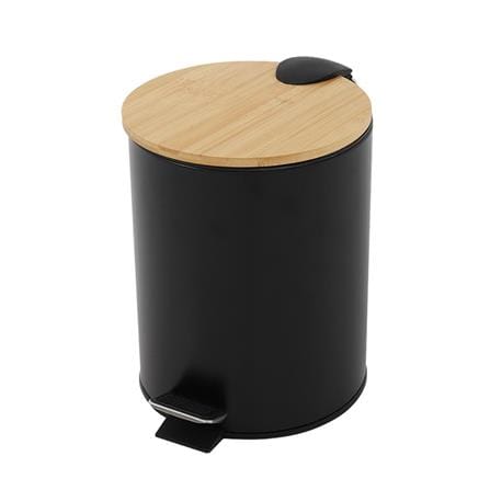 ROUND DUSTBIN PEDAL WITH WOODEN LID ACCO SYLVAN 5L BLACK [EXCLUSIVE FROM HOMEPRO THAILAND]