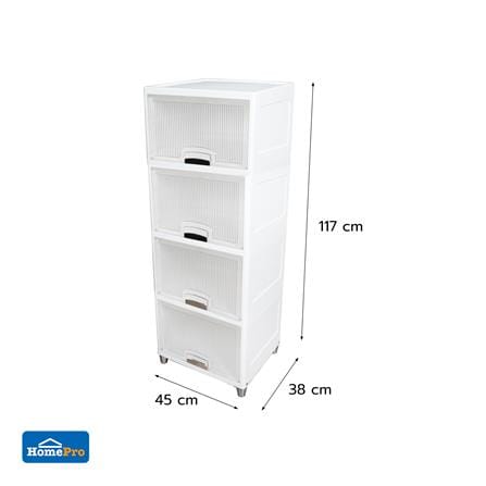 4-TIER STORAGE CABINET WITH TOP-OPENING DOOR STACKO MOREZ 45X38X117CM WHITE [EXCLUSIVE FROM HOMEPRO THAILAND]