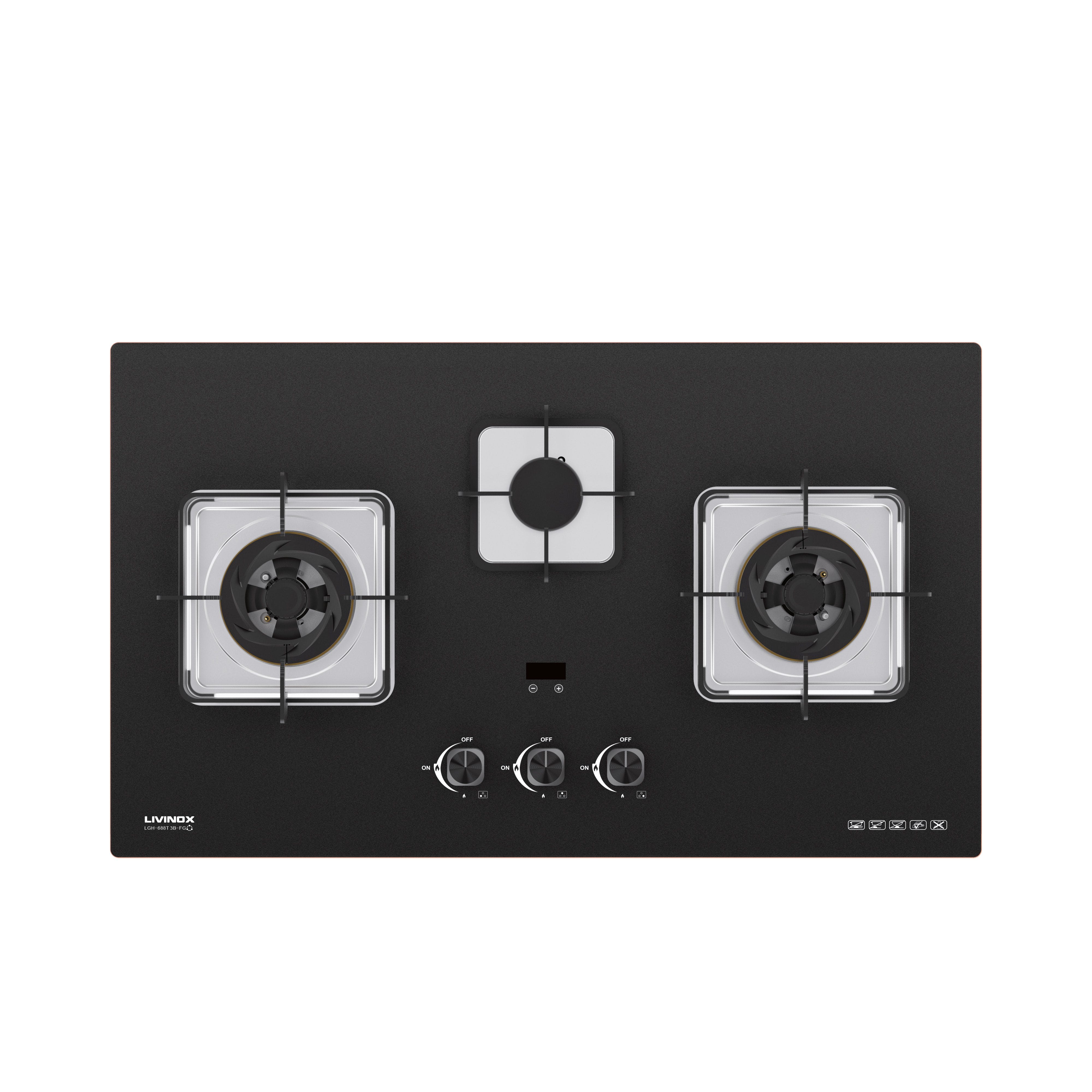 LIVINOX FLEXIBLE GAS HOB LGH-688T 3B-FG 3BURNER 5.5KW 88CM