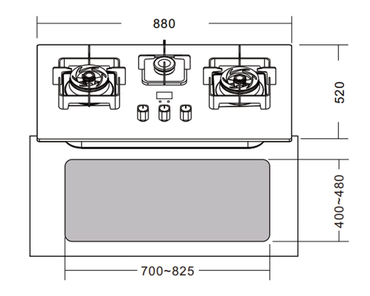 LIVINOX FLEXIBLE GAS HOB LGH-688T 3B-FG 3BURNER 5.5KW 88CM