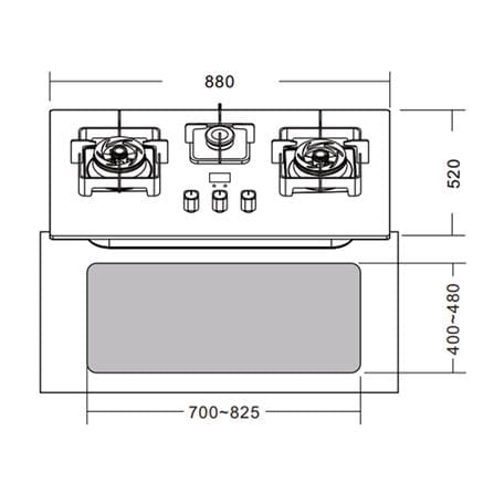 LIVINOX FLEXIBLE GAS HOB LGH-688T 3B-FG 3BURNER 5.5KW 88CM