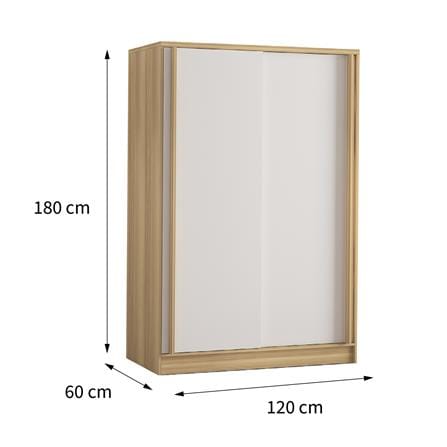 WARDROBE WITH SLIDING DOORS FURDINI HERO 120CM NATURAL OAK/WHITE