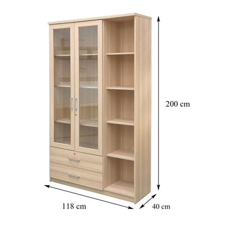 DISPLAY CABINET WITH 2 DOORS AND DRAWERS FURDINI MOTIF 118CM PINEOAK [EXCLUSIVE FROM HOMEPRO THAILAND]