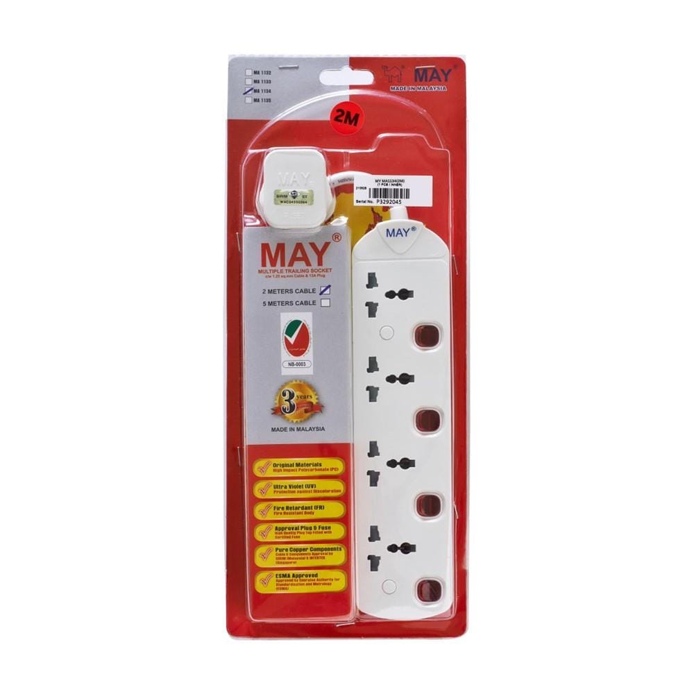 4 GANG 2 METER UNIVERSAL TRAILING SOCKET MA1134-2M MAY