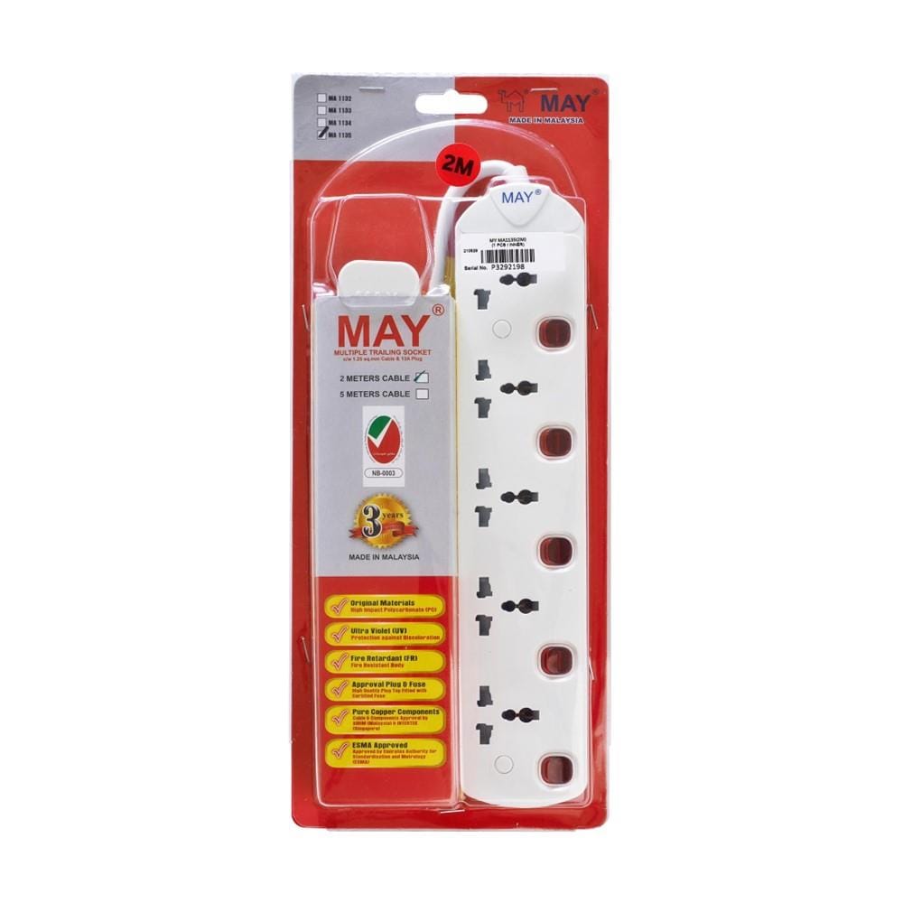 5 GANG 2 METER UNIVERSAL TRAILING SOCKET MA1135-2M MAY