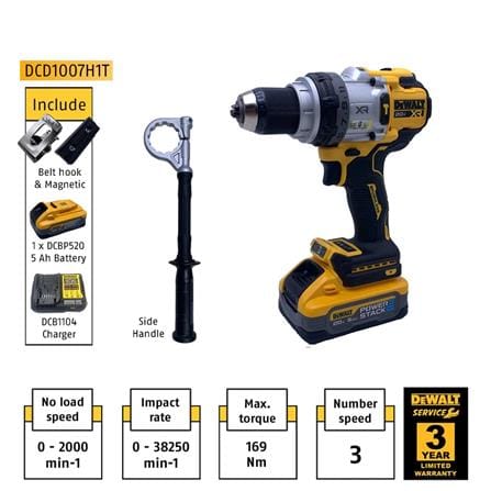 DEWALT 20V PREMIUM BRUSHLESS HAMMER DRILL (1x 5.0Ah Battery) DCD1007H1T-B1