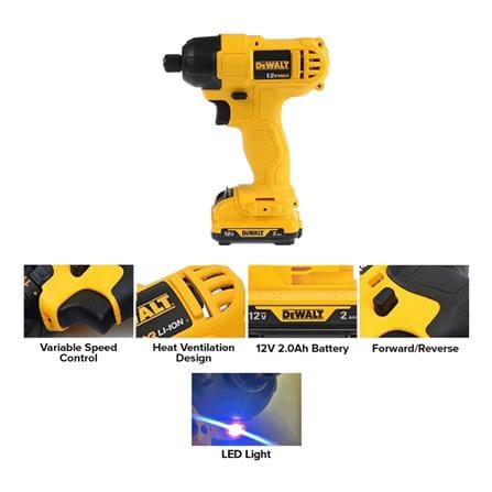 DEWALT 12V CORDLESS IMPACT DRIVER + 18 ACCESSORIES (2x 2.0Ah Batteries) DCF805D2A-B1