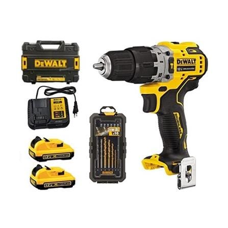 DEWALT 12V CORDLESS BRUSHLESS HAMMER DIRLL + 16 ACCESSORIES (2x 2.0Ah Batteries) DCD706D2A-B1