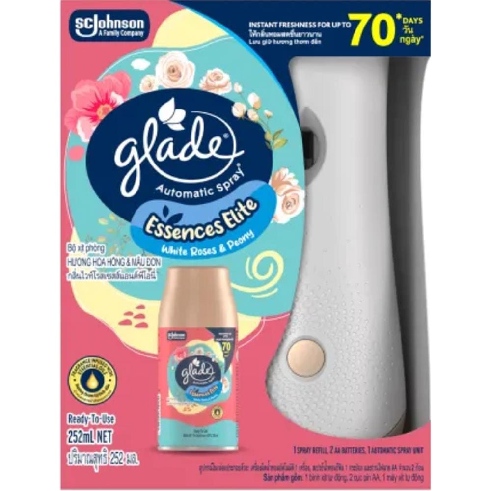 GLADE AUTO SPRAY STARTER 252ML WHITE ROSE PEONY