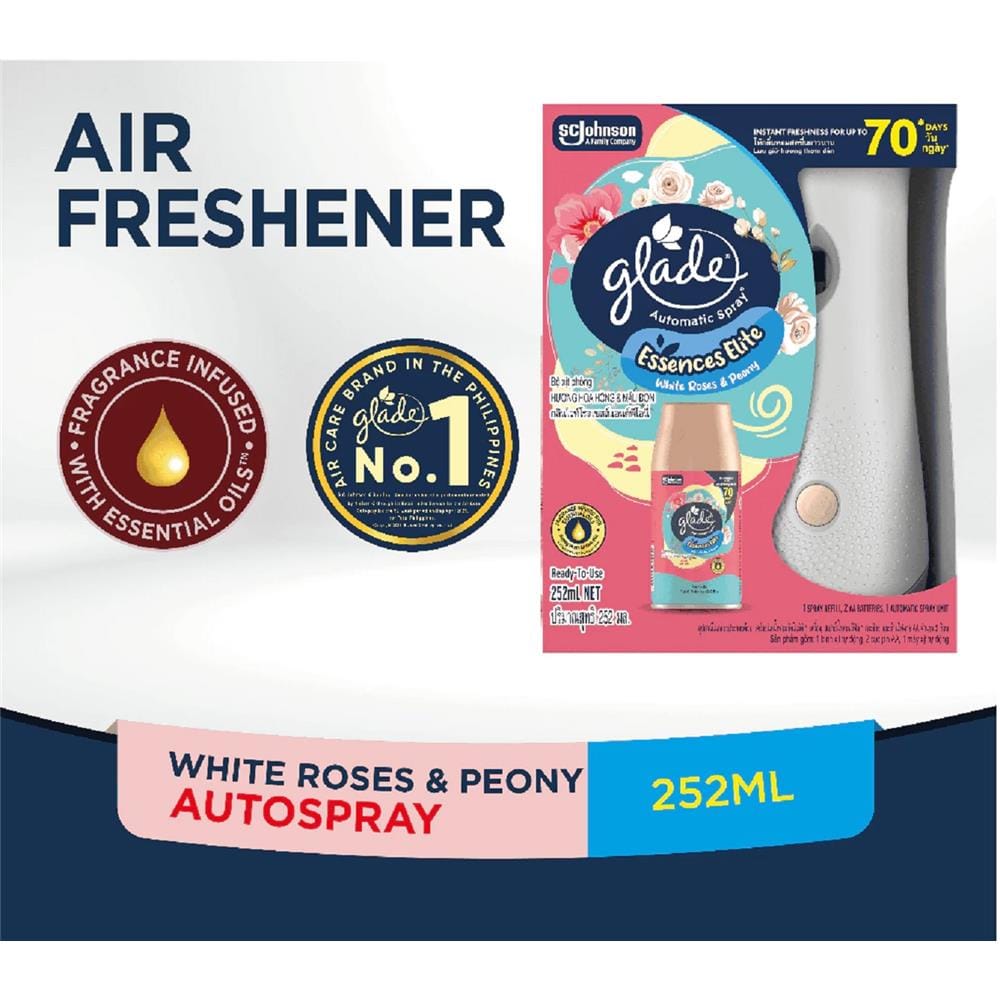 GLADE AUTO SPRAY STARTER 252ML WHITE ROSE PEONY