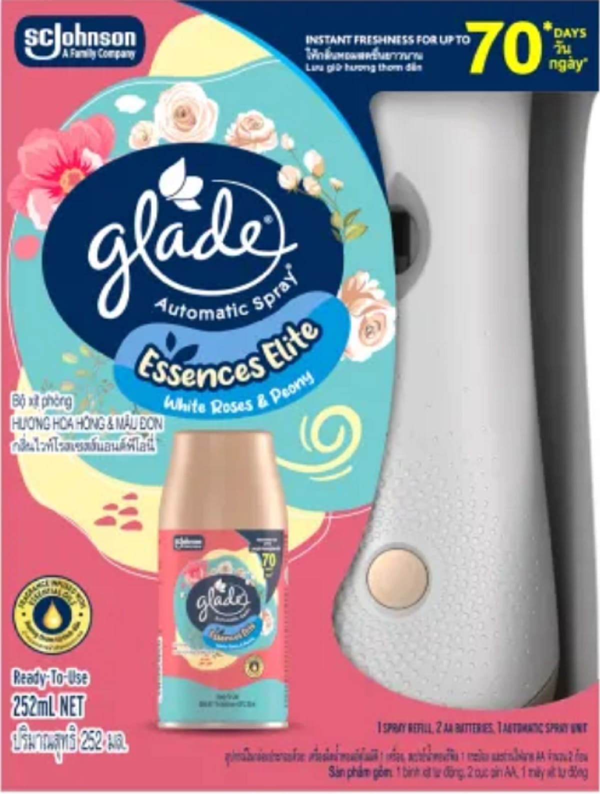 GLADE AUTO SPRAY STARTER 252ML WHITE ROSE PEONY