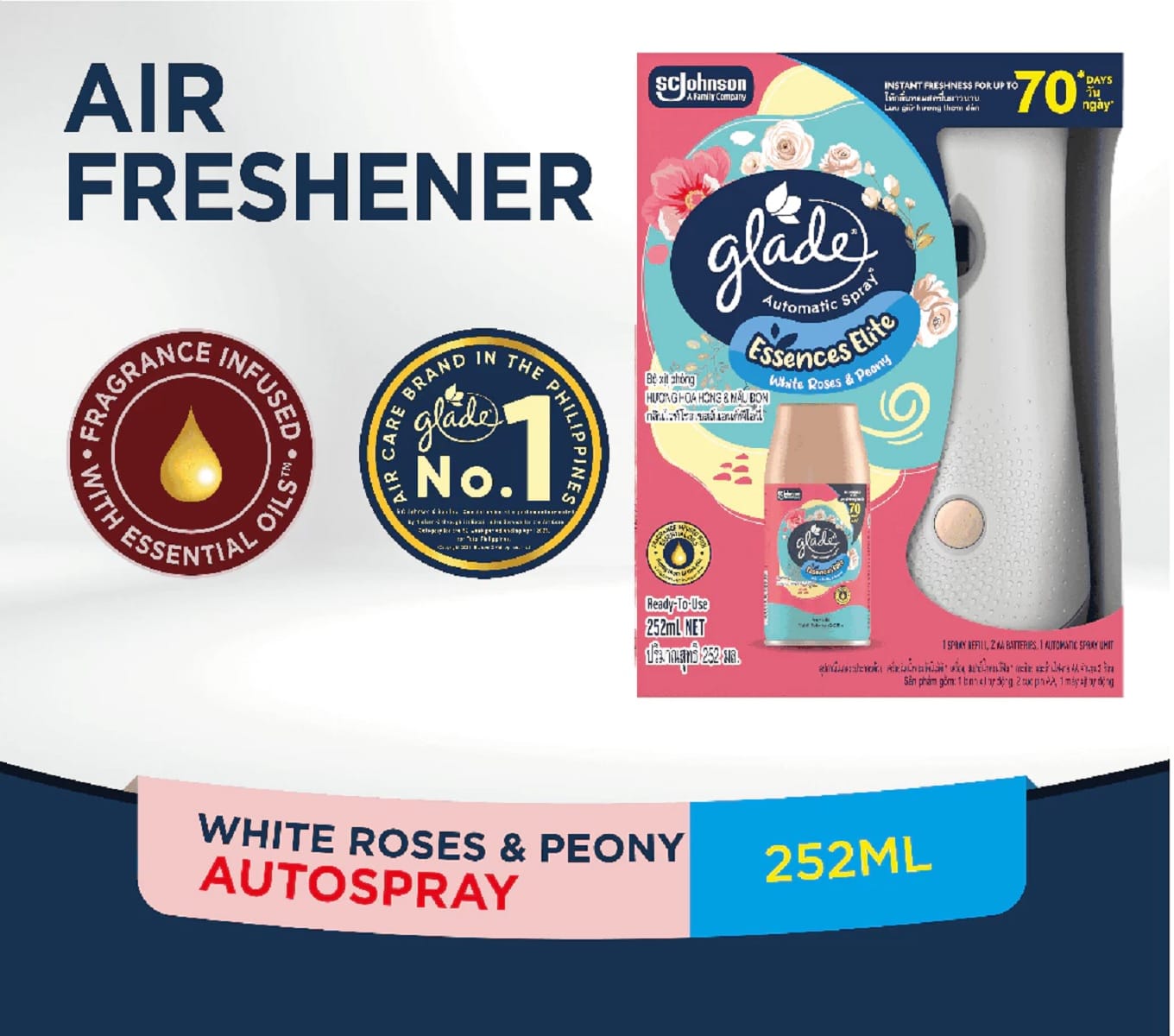 GLADE AUTO SPRAY STARTER 252ML WHITE ROSE PEONY