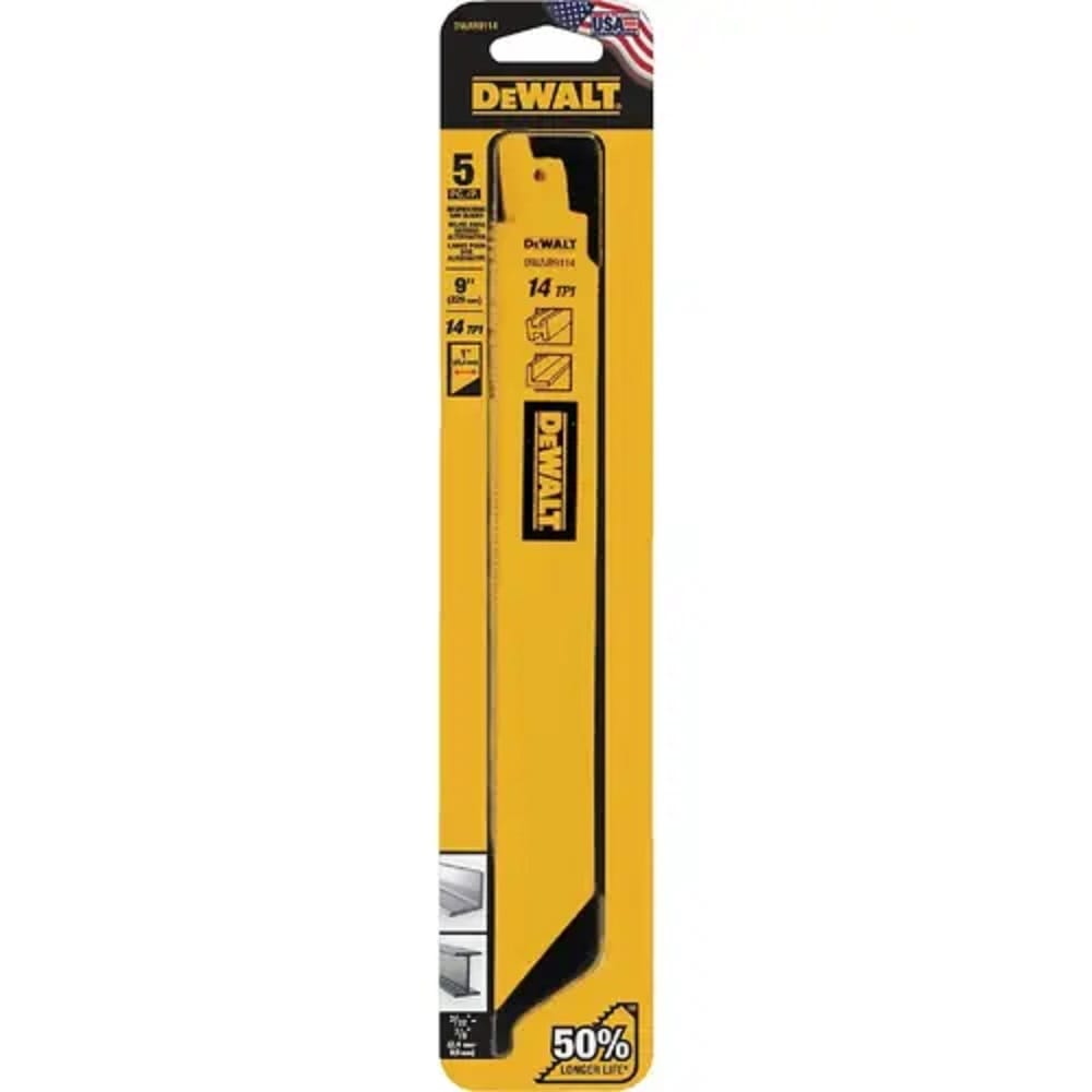 DEWALT 9" RECIPROCATING SAW BLADE (HEAVY METAL) [14TPI] 5PCS/PACK DWAR9114