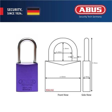 (ONLINE) ABUS 40MM TITALIUM ALUMINIUM PADLOCK WITH 2 KEYS 83AL/40 VIOLET