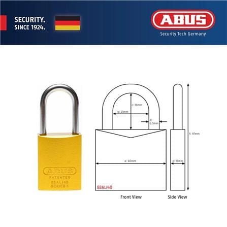 (ONLINE) ABUS 40MM TITALIUM ALUMINIUM PADLOCK WITH 2 KEYS 83AL/40 YELLOW