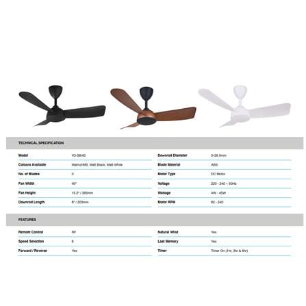 ALPHA CEILING FAN VANNUS V3-3BLADE 40 INCH WALNUT