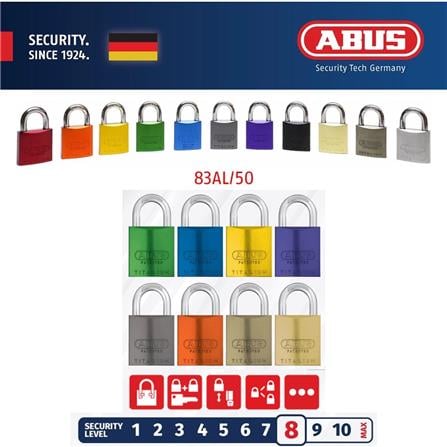 (ONLINE) ABUS 50MM TITALIUM ALUMINIUM PADLOCK WITH 2 KEYS 83AL/50 BLUE
