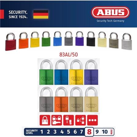 (ONLINE) ABUS 50MM TITALIUM ALUMINIUM PADLOCK WITH 2 KEYS 83AL/50 BRONZE
