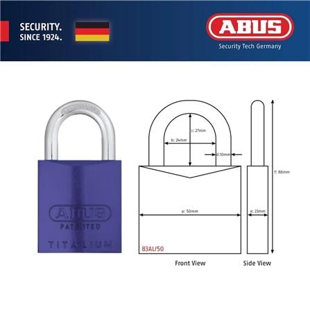 (ONLINE) ABUS 50MM TITALIUM ALUMINIUM PADLOCK WITH 2 KEYS 83AL/50 VIOLET