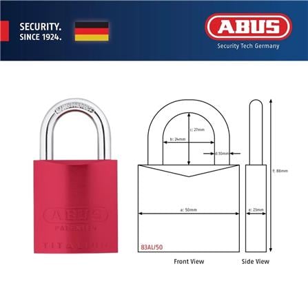 (ONLINE) ABUS 50MM TITALIUM ALUMINIUM PADLOCK WITH 2 KEYS 83AL/50 RED