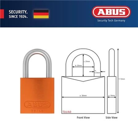 (ONLINE) ABUS 40MM TITALIUM LOVE PADLOCK ALUMINIUM SHACKLE 1 KEY 72LL/40 ORANGE