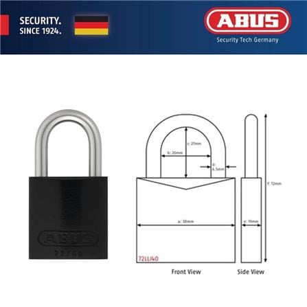 (ONLINE) ABUS 40MM TITALIUM LOVE PADLOCK ALUMINIUM SHACKLE 1 KEY 72LL/40FRESH BLACK