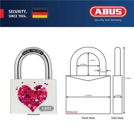 (ONLINE) ABUS 40MM TITALIUM MYLOCK PADLOCK T65AL/40 HEART