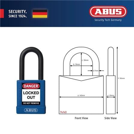 (ONLINE) ABUS 40MM LOTO LIGHTWEIGHT ALUMINIUM PADLOCK 1 KEY & 1 LABEL 74/40 BLUE
