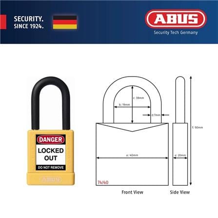 (ONLINE) ABUS 40MM LOTO LIGHTWEIGHT ALUMINIUM PADLOCK 1 KEY & 1 LABEL 74/40 YELLOW