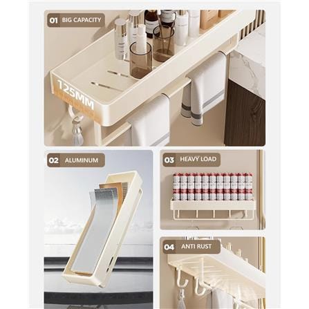 COSSY PLUS BATH RACK WITH HOOK CP-YSLC4170NYB 40CM CREAM WHITE